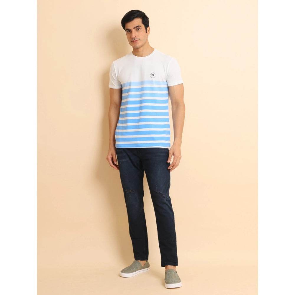 Generic Men's Casual Cotton Printed Round Neck Half Sleeve T-Shirt (Blue) - MYLUXURY LANE ENTERPRISE