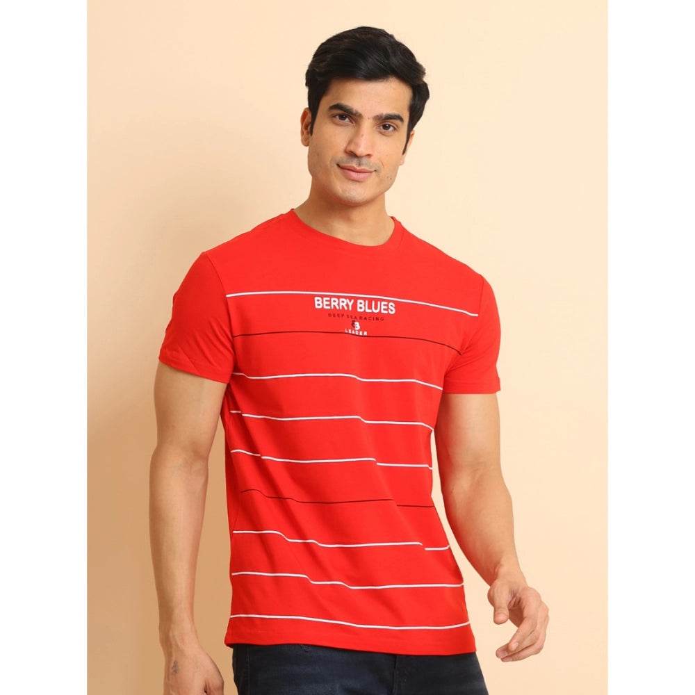 Generic Men's Casual Cotton Printed Round Neck Half Sleeve T-Shirt (Red) - MYLUXURY LANE ENTERPRISE