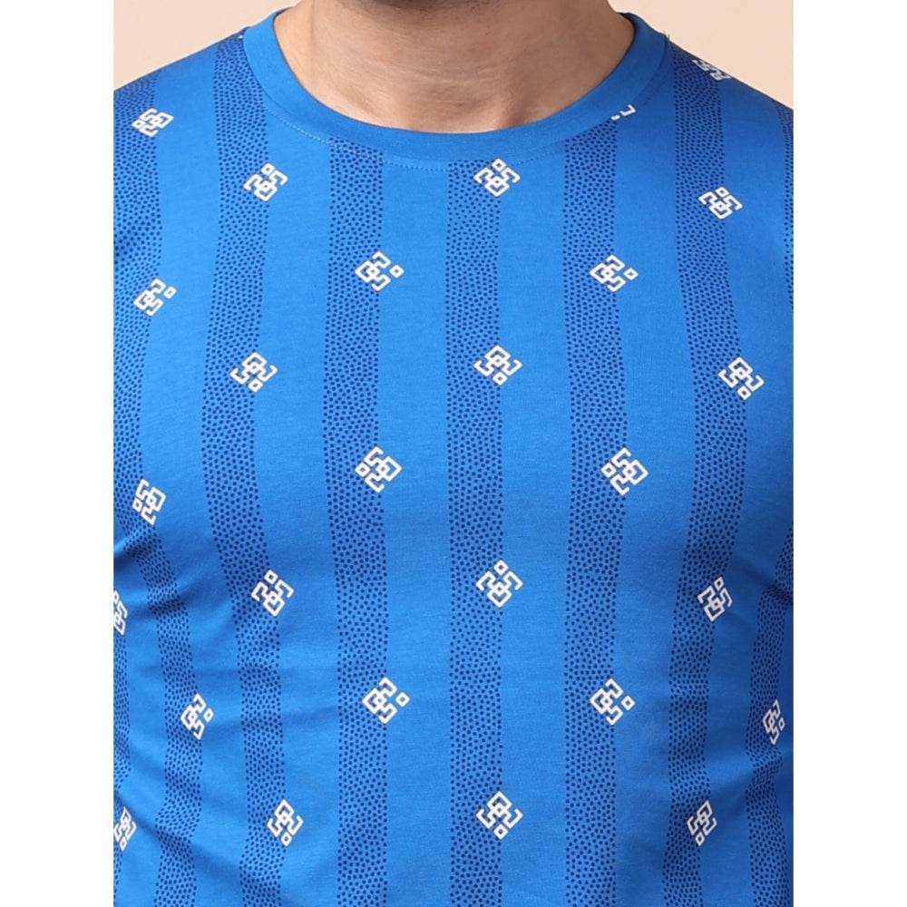 Generic Men's Casual Cotton Printed Round Neck Full Sleeve T-Shirt (Blue) - MYLUXURY LANE ENTERPRISE