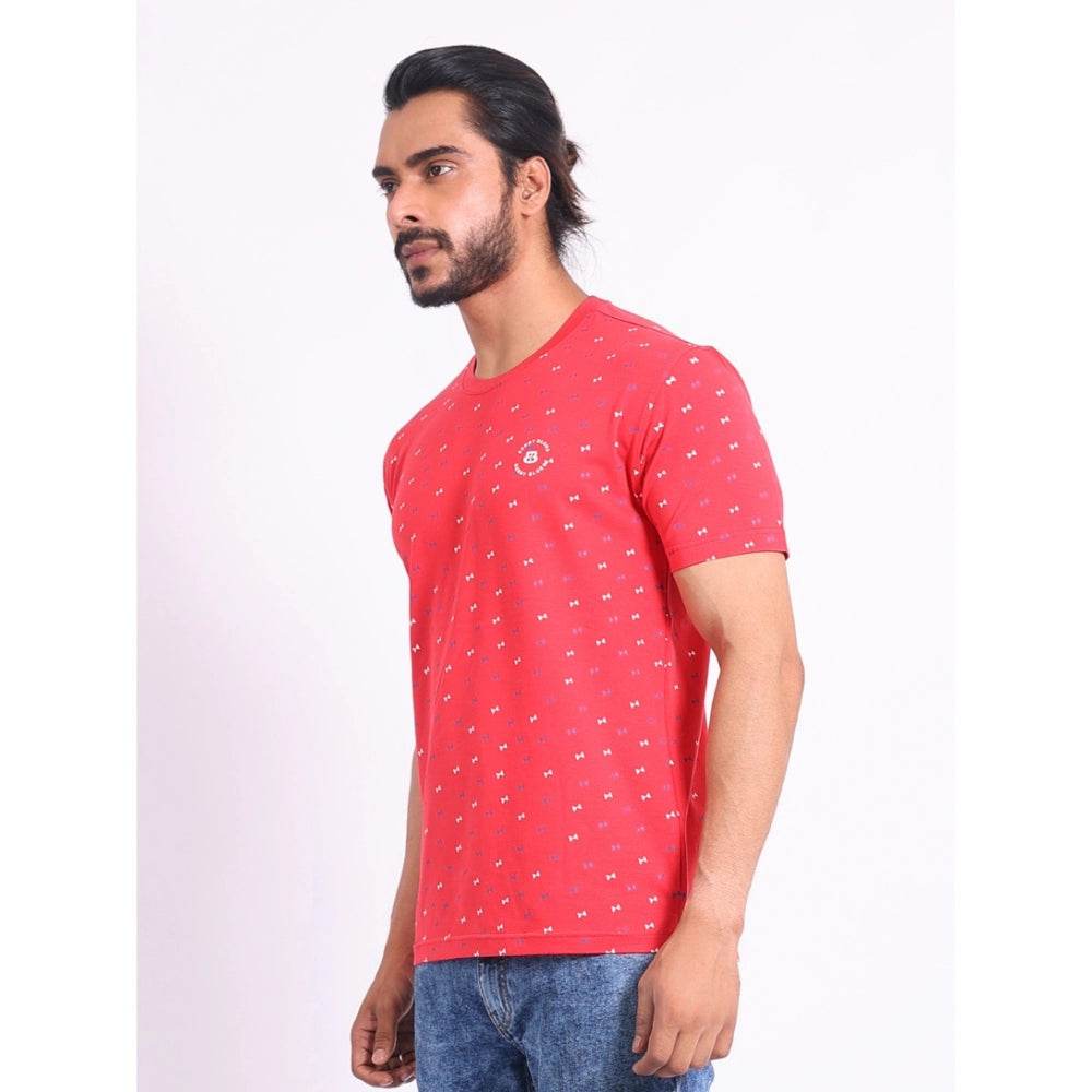 Generic Men's Casual Cotton Printed Round Neck Half Sleeve T-Shirt (Red) - MYLUXURY LANE ENTERPRISE