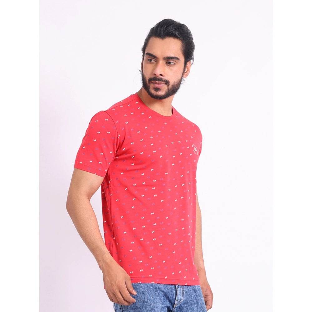 Generic Men's Casual Cotton Printed Round Neck Half Sleeve T-Shirt (Red) - MYLUXURY LANE ENTERPRISE