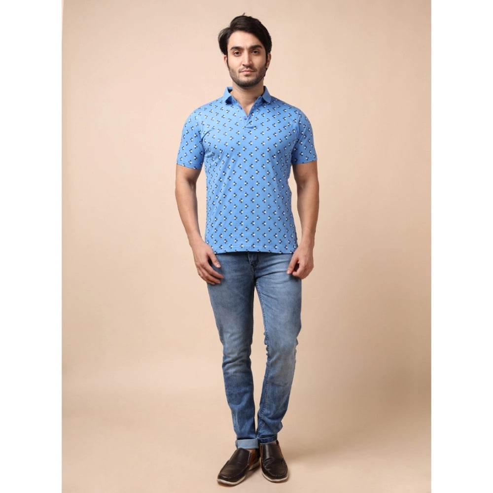 Generic Men's Casual Cotton Printed Polo Neck Half Sleeve T-Shirt (Blue) - MYLUXURY LANE ENTERPRISE