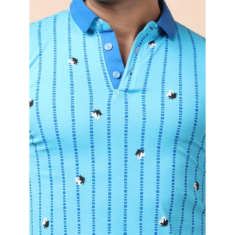 Generic Men's Casual Cotton Printed Polo Neck Half Sleeve T-Shirt (Skyblue) - MYLUXURY LANE ENTERPRISE