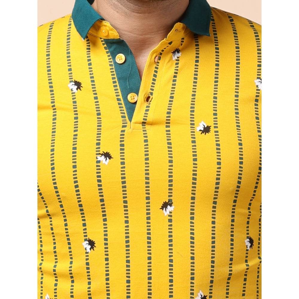 Generic Men's Casual Cotton Printed Polo Neck Half Sleeve T-Shirt (Yellow) - MYLUXURY LANE ENTERPRISE