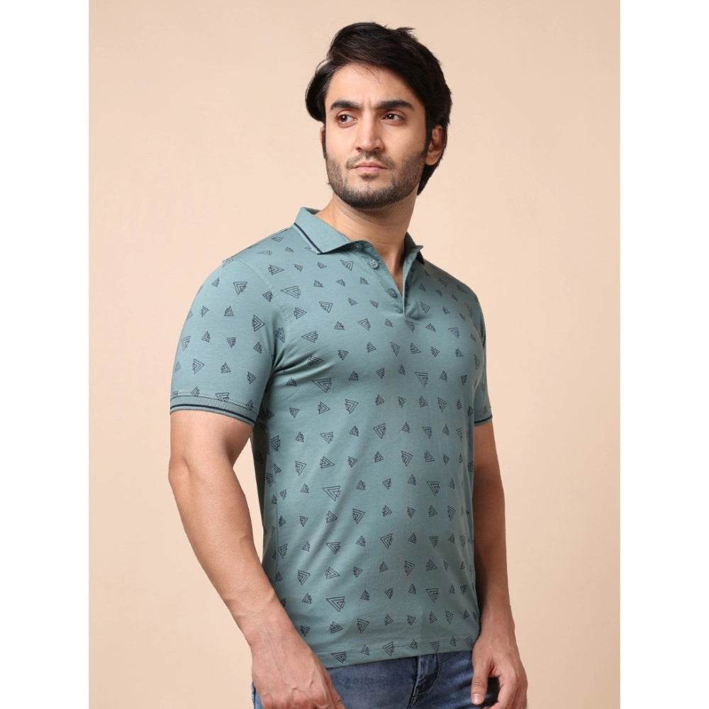 Generic Men's Casual Cotton Printed Polo Neck Half Sleeve T-Shirt (Grey) - MYLUXURY LANE ENTERPRISE