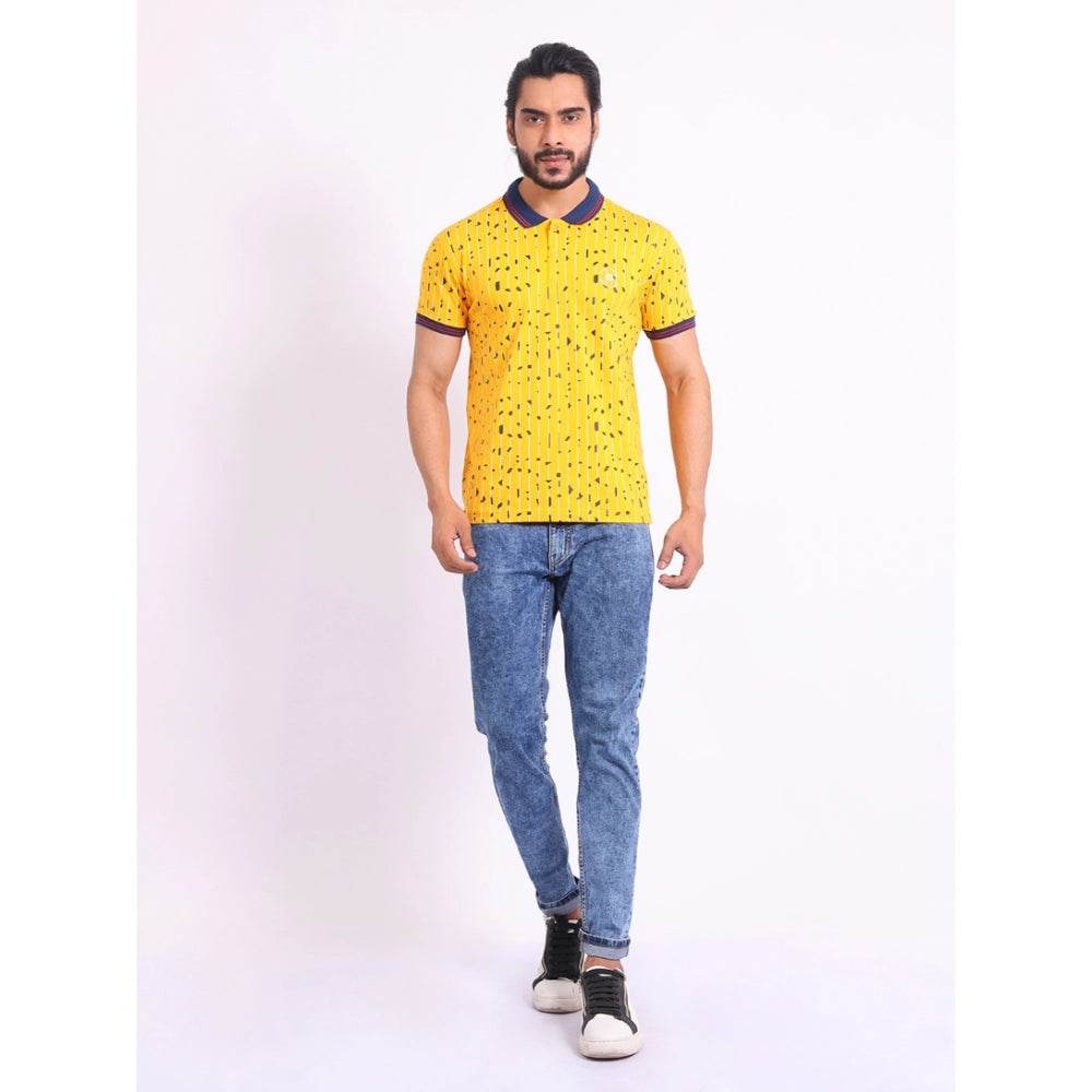 Generic Men's Casual Cotton Printed Polo Neck Half Sleeve T-Shirt (Turmeric) - MYLUXURY LANE ENTERPRISE