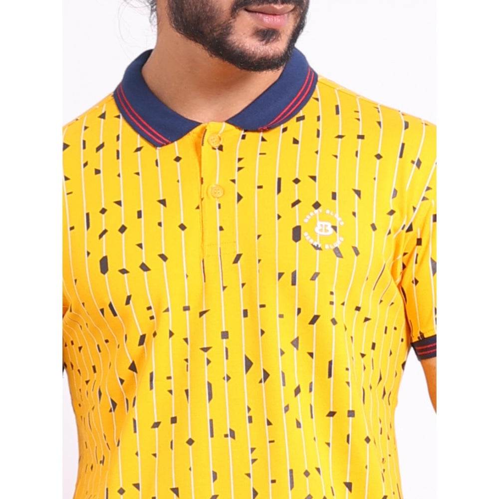 Generic Men's Casual Cotton Printed Polo Neck Half Sleeve T-Shirt (Turmeric) - MYLUXURY LANE ENTERPRISE