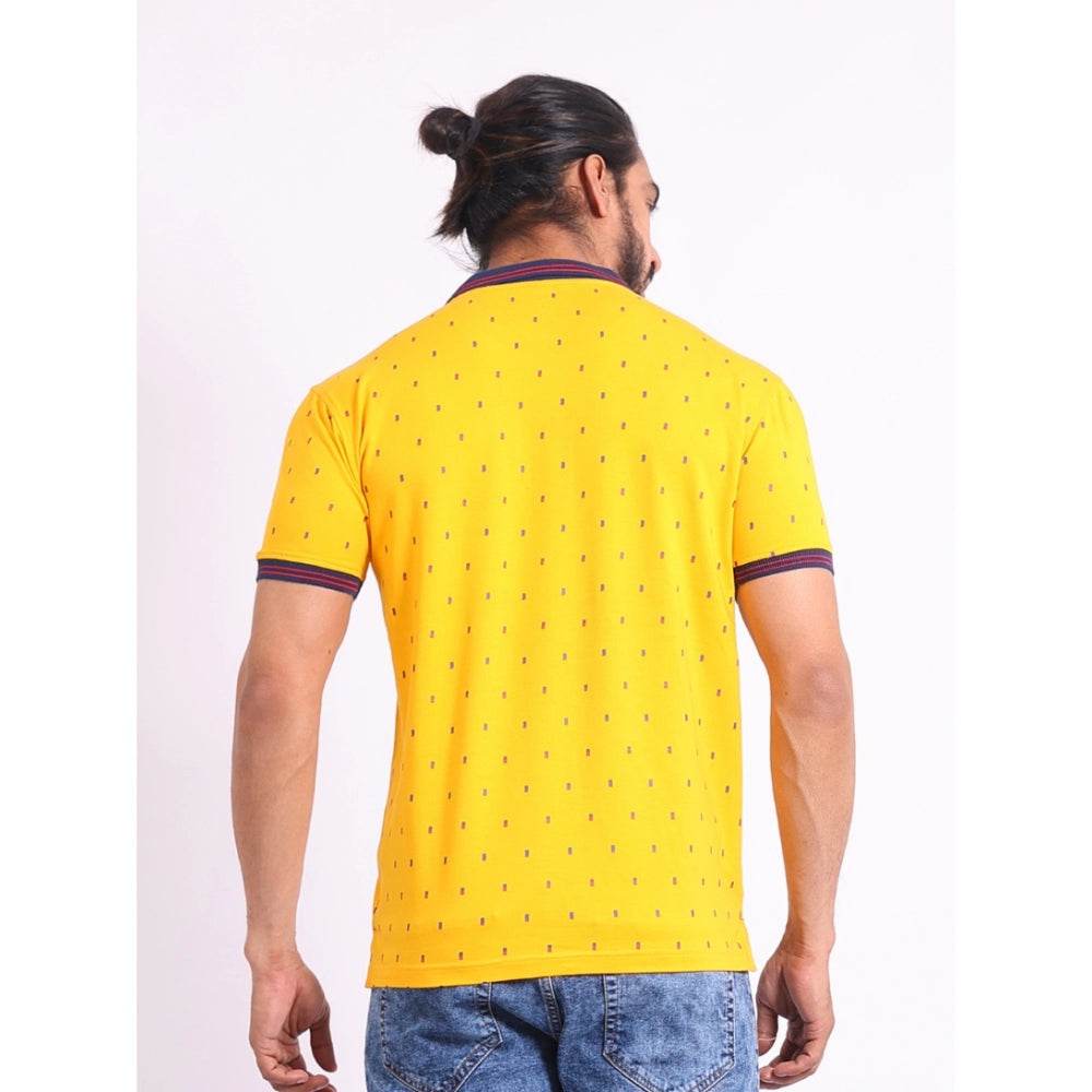 Generic Men's Casual Cotton Printed Polo Neck Half Sleeve T-Shirt (Turmeric) - MYLUXURY LANE ENTERPRISE