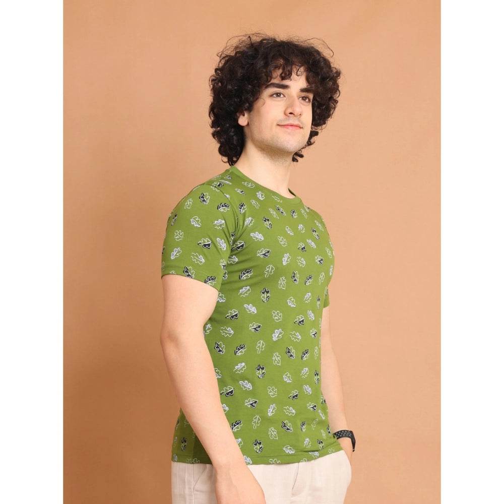 Generic Men's Casual Cotton Printed Round Neck Half Sleeve T-Shirt (Green) - MYLUXURY LANE ENTERPRISE