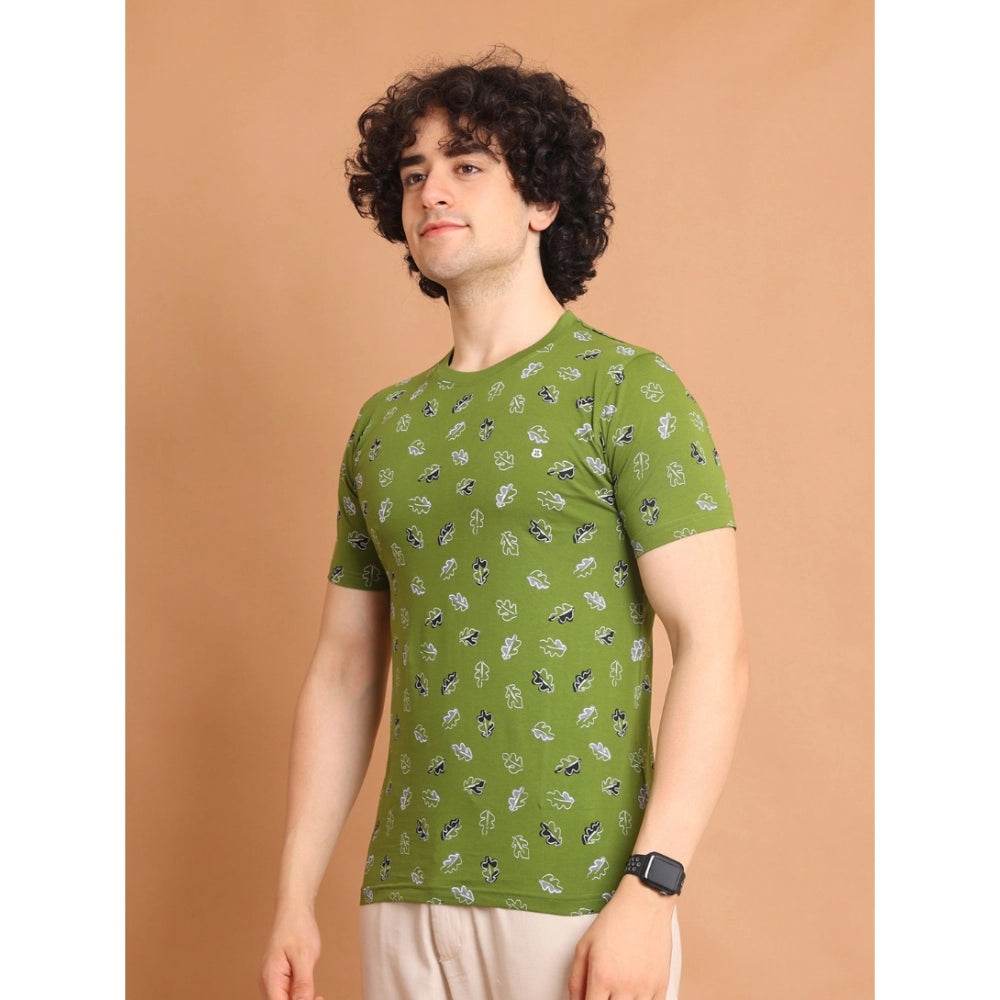 Generic Men's Casual Cotton Printed Round Neck Half Sleeve T-Shirt (Green) - MYLUXURY LANE ENTERPRISE