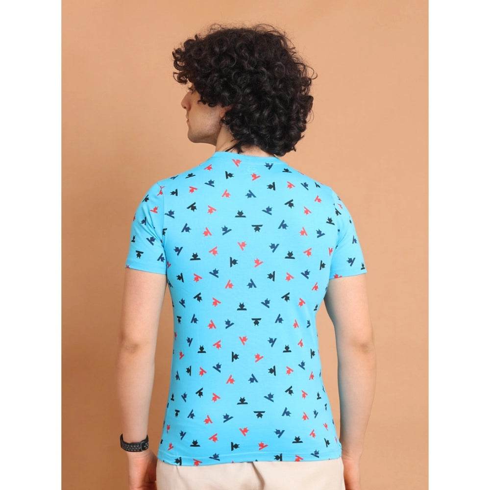 Generic Men's Casual Cotton Printed Round Neck Half Sleeve T-Shirt (Skyblue) - MYLUXURY LANE ENTERPRISE
