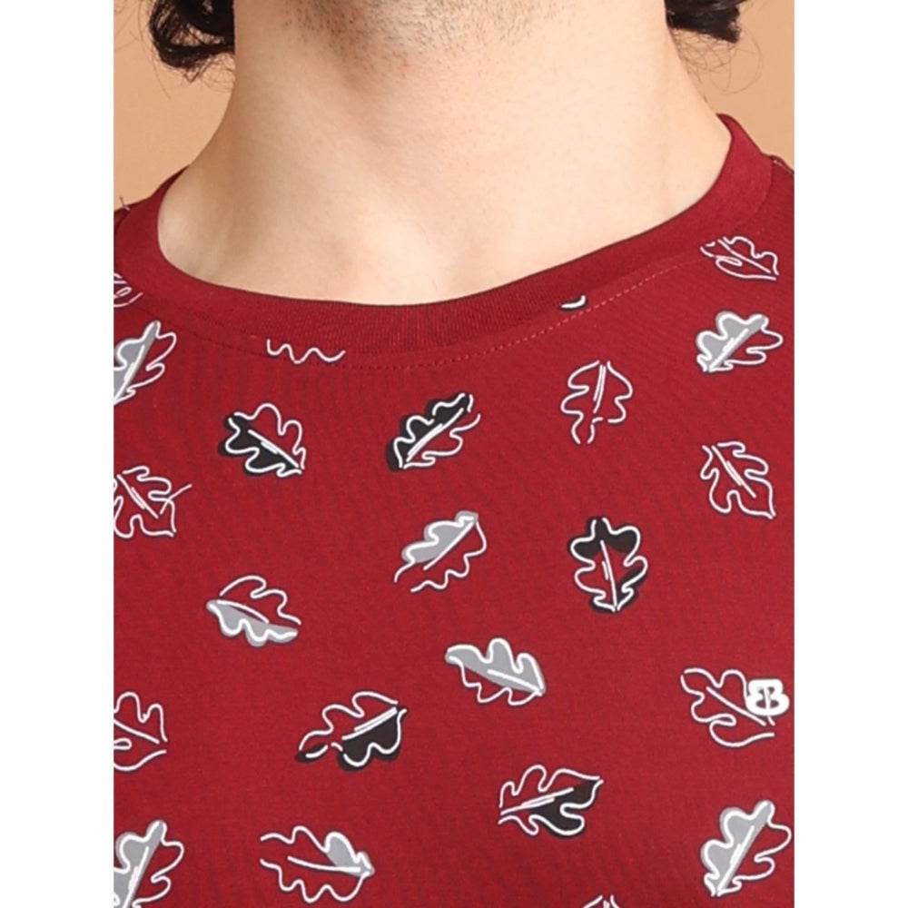Generic Men's Casual Cotton Printed Round Neck Half Sleeve T-Shirt (Maroon) - MYLUXURY LANE ENTERPRISE