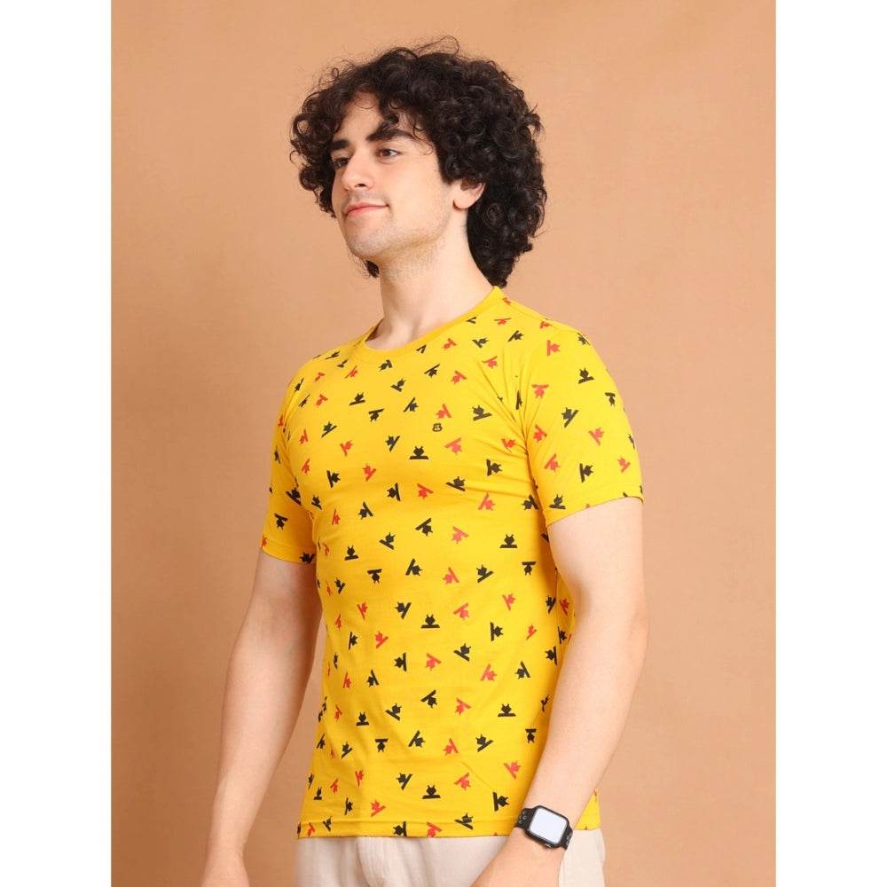 Generic Men's Casual Cotton Printed Round Neck Half Sleeve T-Shirt (Yellow) - MYLUXURY LANE ENTERPRISE