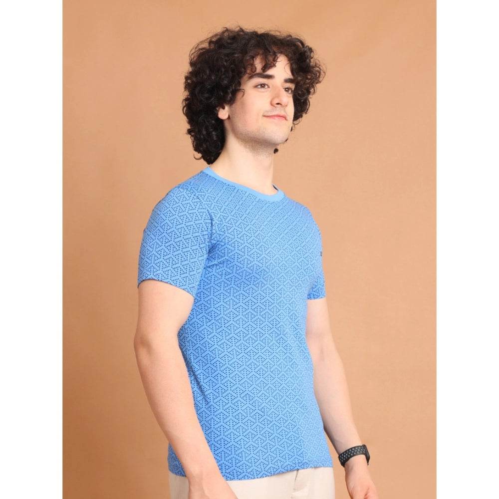 Generic Men's Casual Cotton Printed Round Neck Half Sleeve T-Shirt (LightBlue) - MYLUXURY LANE ENTERPRISE