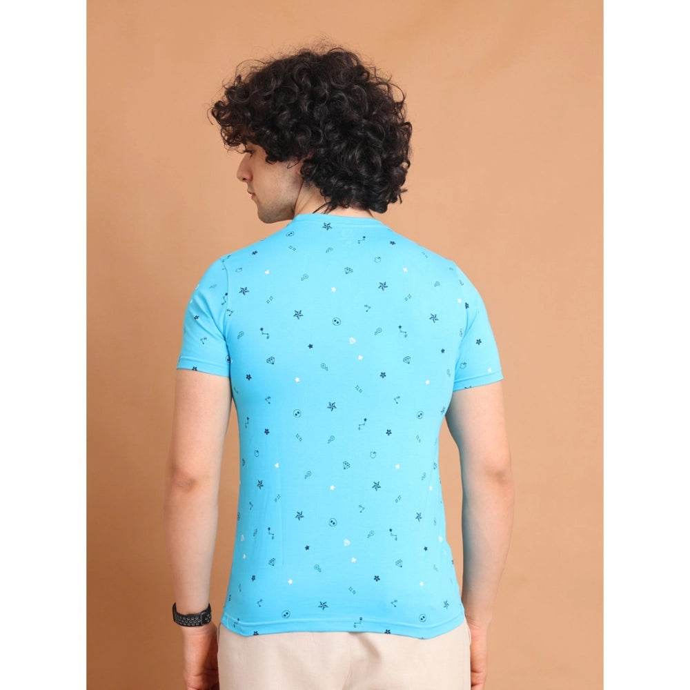 Generic Men's Casual Cotton Printed Round Neck Half Sleeve T-Shirt (Skyblue) - MYLUXURY LANE ENTERPRISE