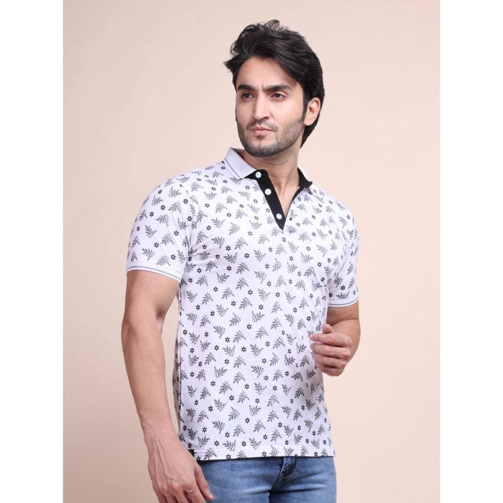 Generic Men's Casual Cotton Printed Polo Neck Half Sleeve T-Shirt (White) - MYLUXURY LANE ENTERPRISE