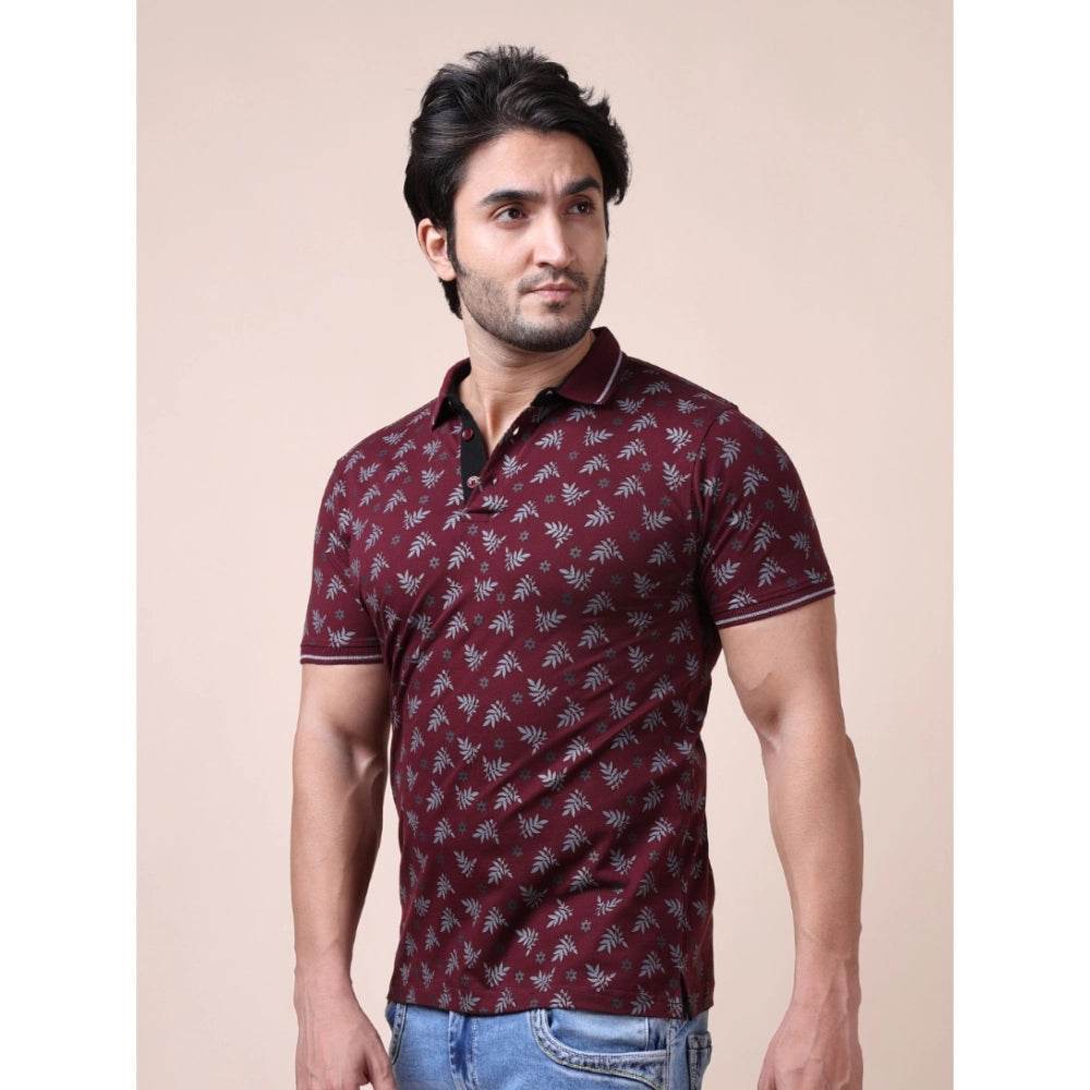 Generic Men's Casual Cotton Printed Polo Neck Half Sleeve T-Shirt (Plum) - MYLUXURY LANE ENTERPRISE