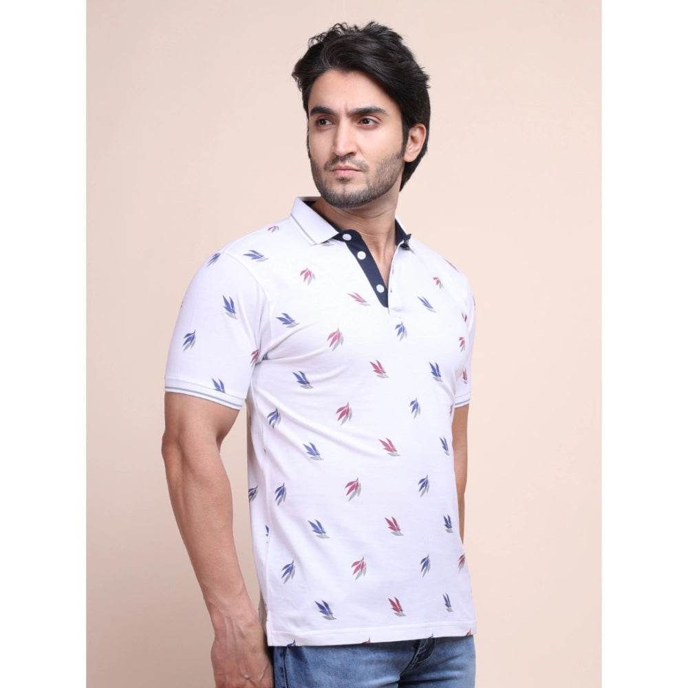 Generic Men's Casual Cotton Printed Polo Neck Half Sleeve T-Shirt (White) - MYLUXURY LANE ENTERPRISE