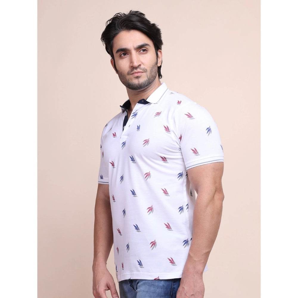 Generic Men's Casual Cotton Printed Polo Neck Half Sleeve T-Shirt (White) - MYLUXURY LANE ENTERPRISE