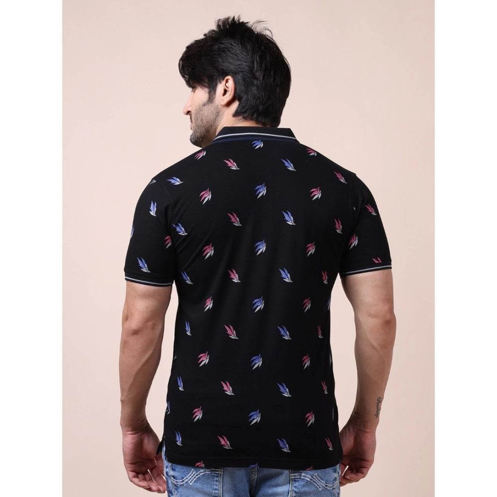 Generic Men's Casual Cotton Printed Polo Neck Half Sleeve T-Shirt (Black) - MYLUXURY LANE ENTERPRISE