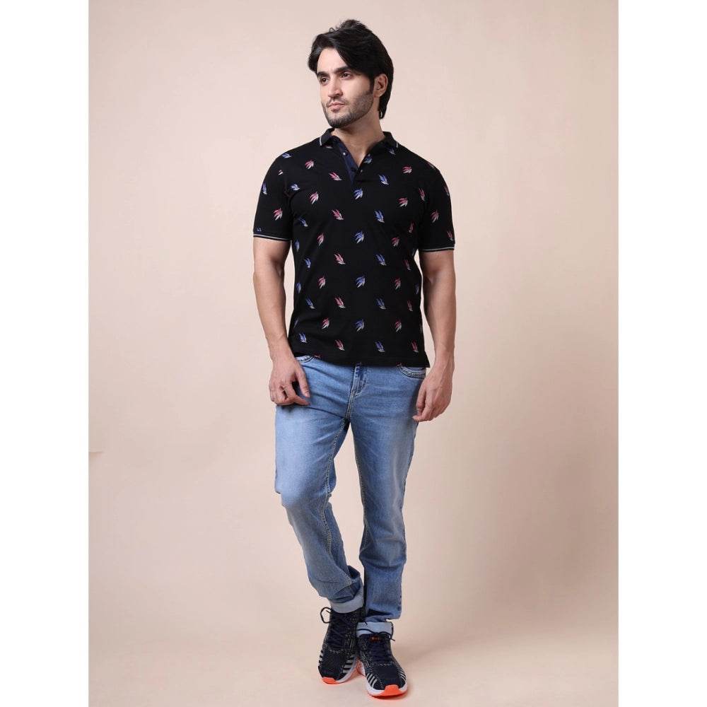 Generic Men's Casual Cotton Printed Polo Neck Half Sleeve T-Shirt (Black) - MYLUXURY LANE ENTERPRISE