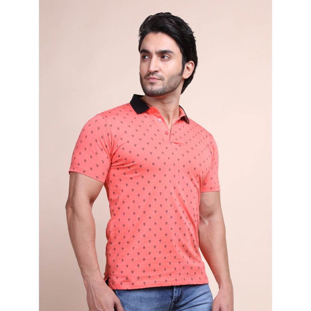 Generic Men's Casual Cotton Printed Polo Neck Half Sleeve T-Shirt (Red) - MYLUXURY LANE ENTERPRISE