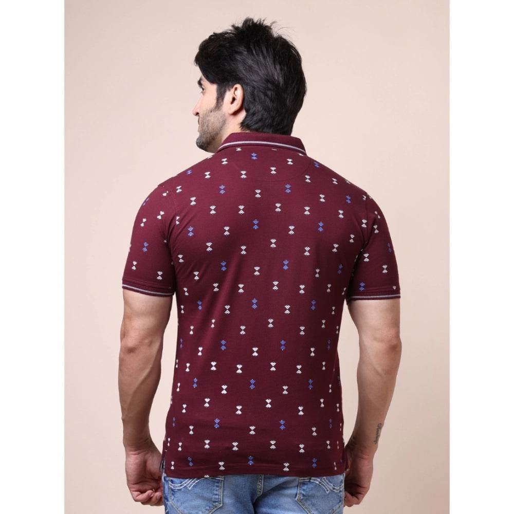 Generic Men's Casual Cotton Printed Polo Neck Half Sleeve T-Shirt (Plum) - MYLUXURY LANE ENTERPRISE