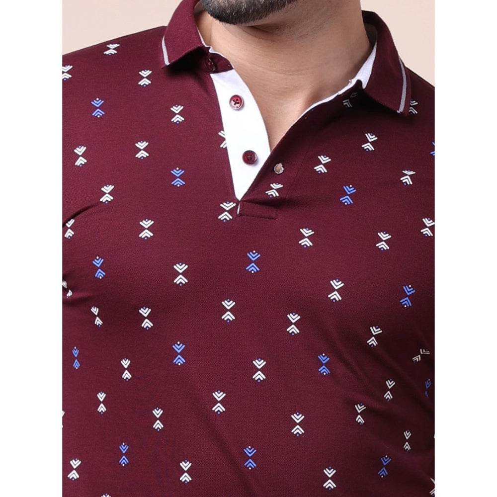 Generic Men's Casual Cotton Printed Polo Neck Half Sleeve T-Shirt (Plum) - MYLUXURY LANE ENTERPRISE