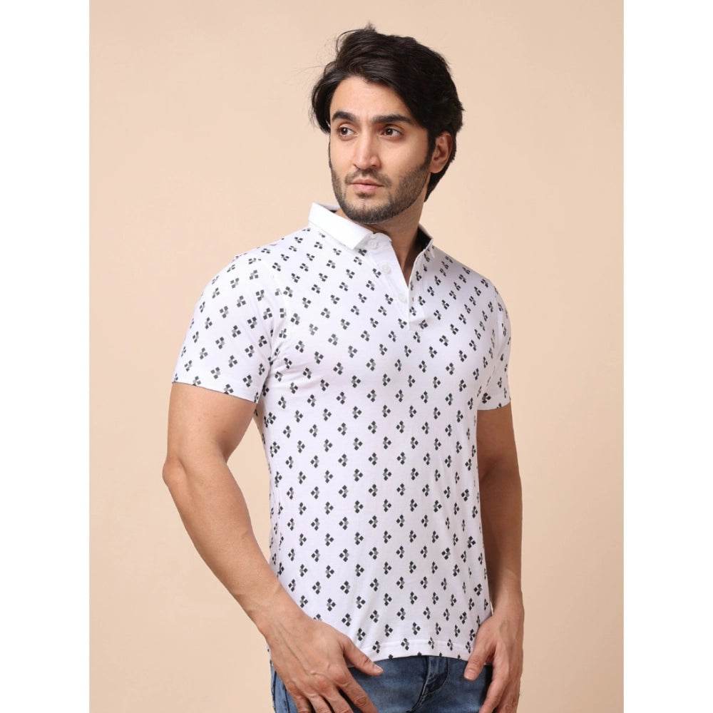 Generic Men's Casual Cotton Printed Polo Neck Half Sleeve T-Shirt (White) - MYLUXURY LANE ENTERPRISE