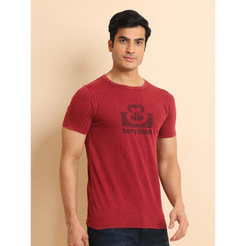 Generic Men's Casual Cotton Printed Round Neck Half Sleeve T-Shirt (Maroon) - MYLUXURY LANE ENTERPRISE
