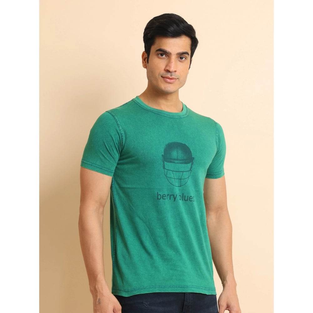 Generic Men's Casual Cotton Printed Round Neck Half Sleeve T-Shirt (Green) - MYLUXURY LANE ENTERPRISE