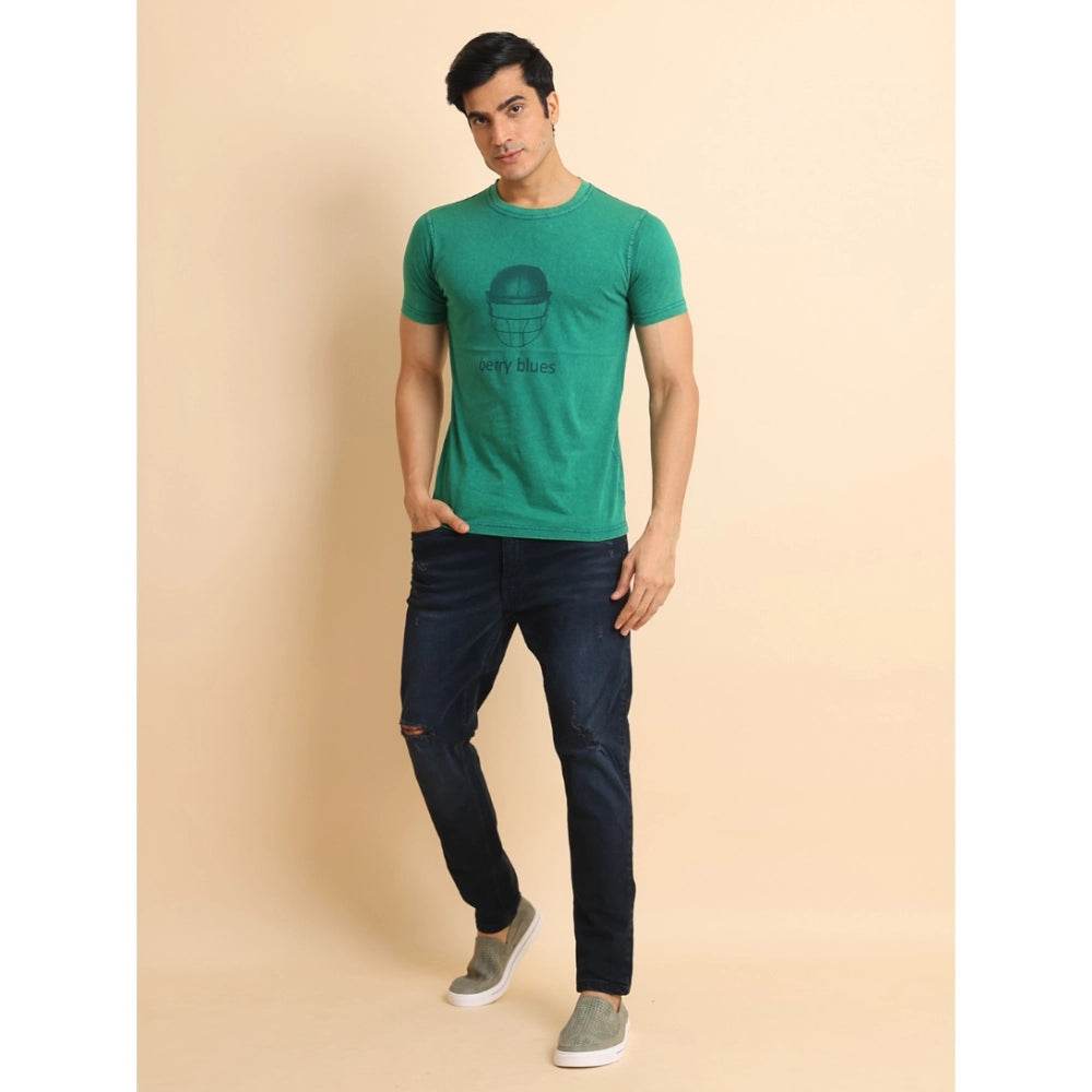 Generic Men's Casual Cotton Printed Round Neck Half Sleeve T-Shirt (Green) - MYLUXURY LANE ENTERPRISE