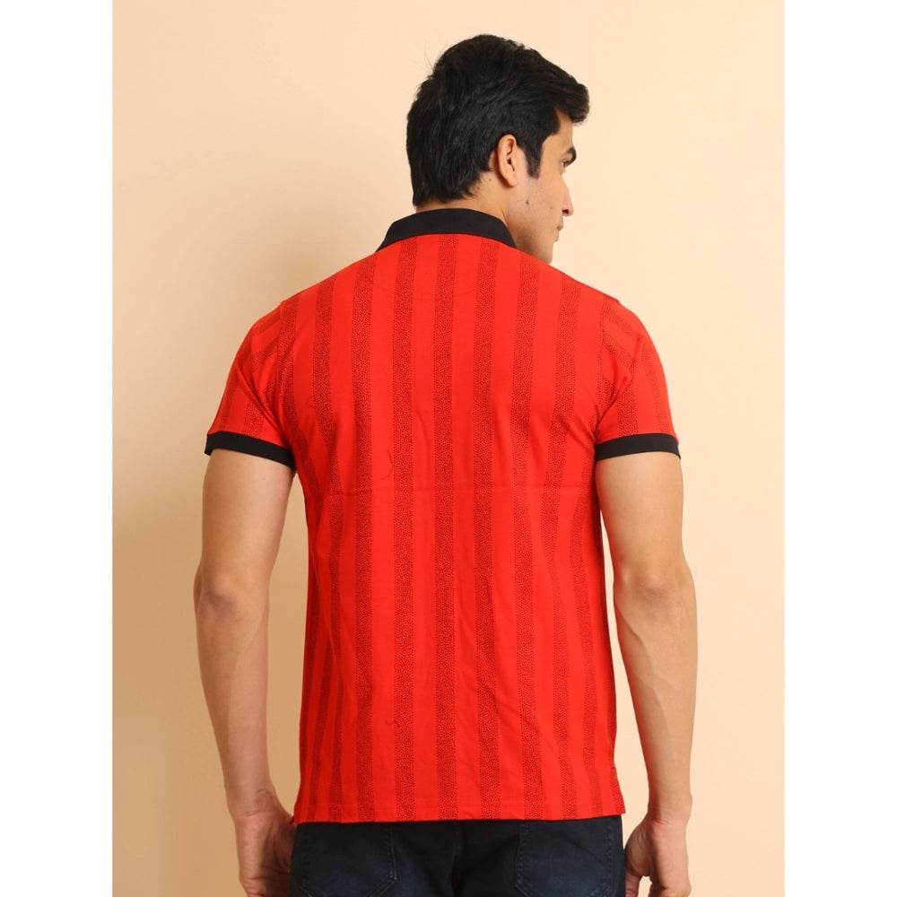 Generic Men's Casual Cotton Printed Polo Neck Half Sleeve T-Shirt (Red) - MYLUXURY LANE ENTERPRISE