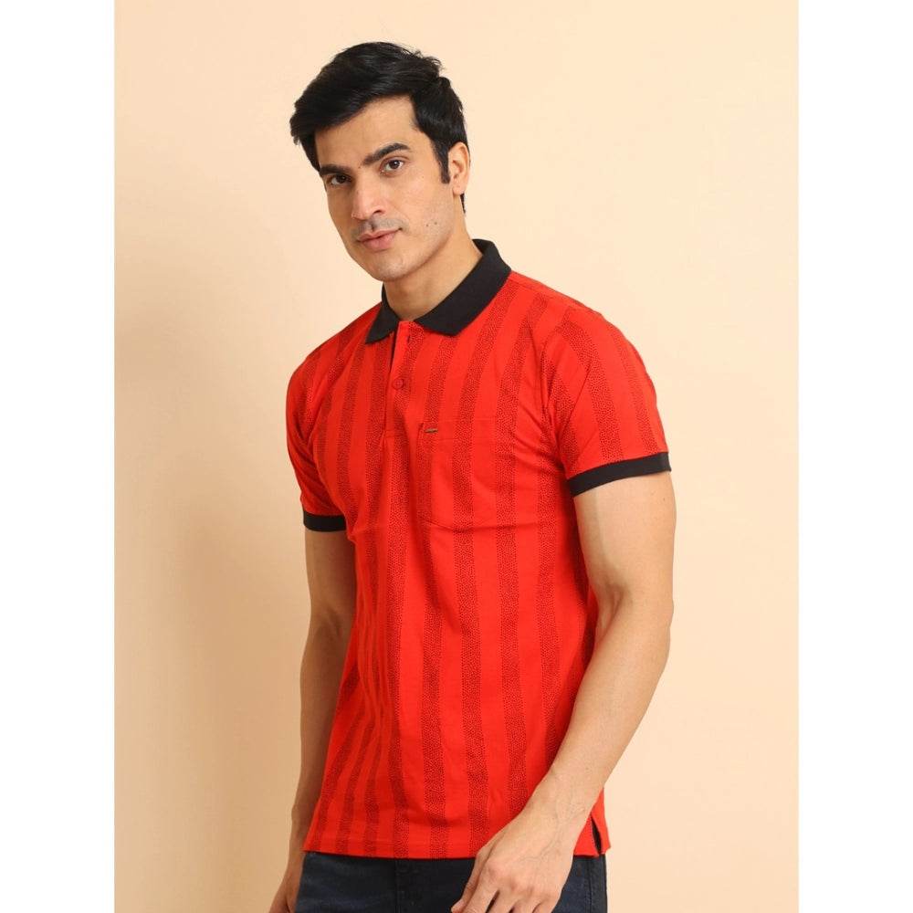 Generic Men's Casual Cotton Printed Polo Neck Half Sleeve T-Shirt (Red) - MYLUXURY LANE ENTERPRISE