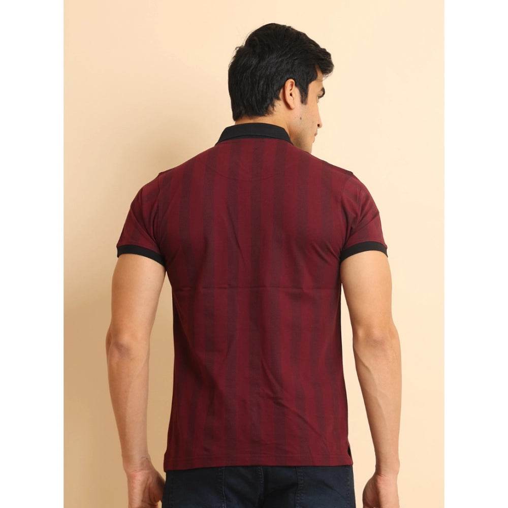 Generic Men's Casual Cotton Printed Polo Neck Half Sleeve T-Shirt (Plum) - MYLUXURY LANE ENTERPRISE
