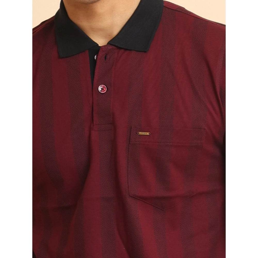 Generic Men's Casual Cotton Printed Polo Neck Half Sleeve T-Shirt (Plum) - MYLUXURY LANE ENTERPRISE