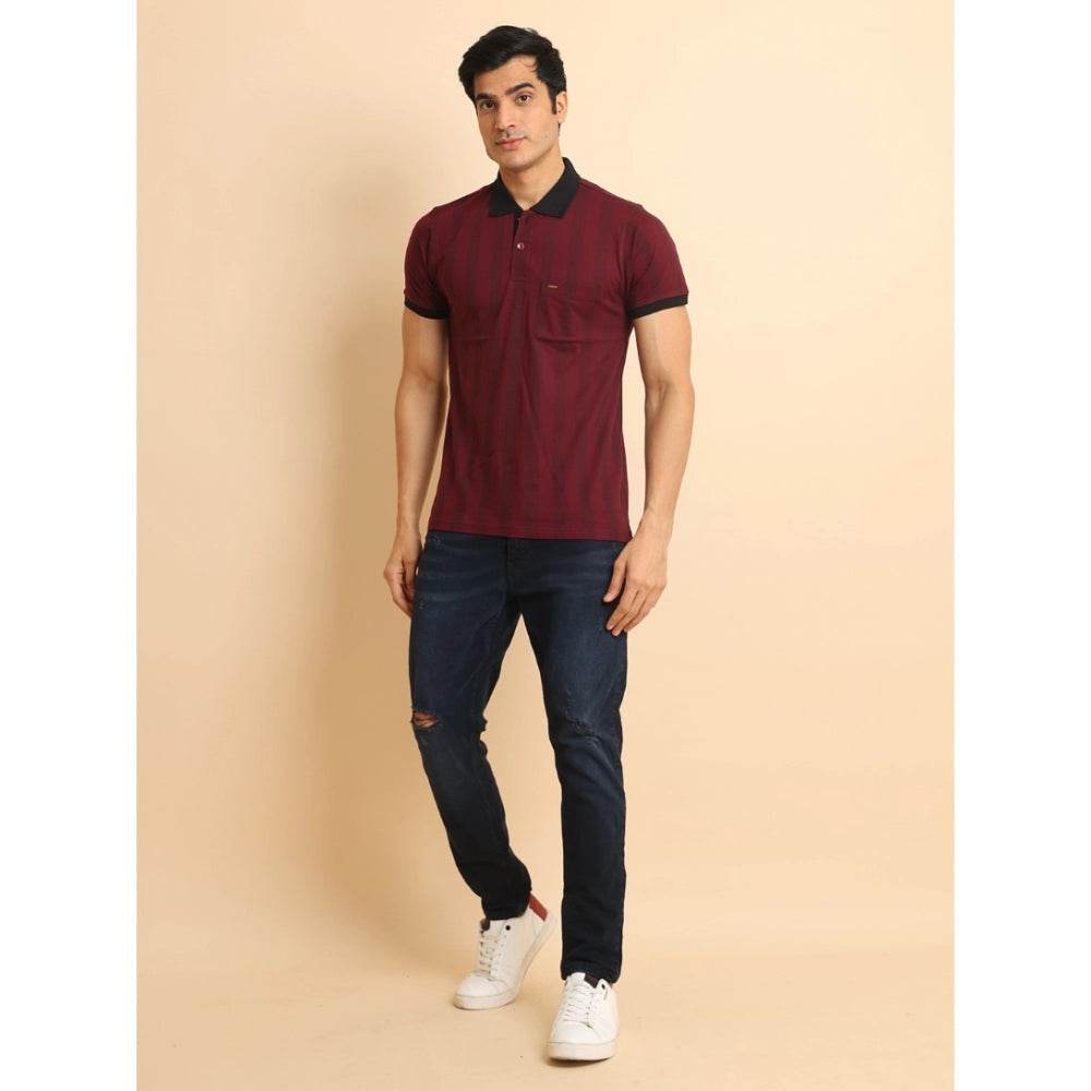 Generic Men's Casual Cotton Printed Polo Neck Half Sleeve T-Shirt (Plum) - MYLUXURY LANE ENTERPRISE