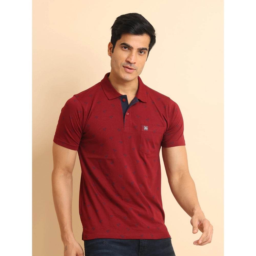 Generic Men's Casual Cotton Printed Polo Neck Half Sleeve T-Shirt (Red) - MYLUXURY LANE ENTERPRISE