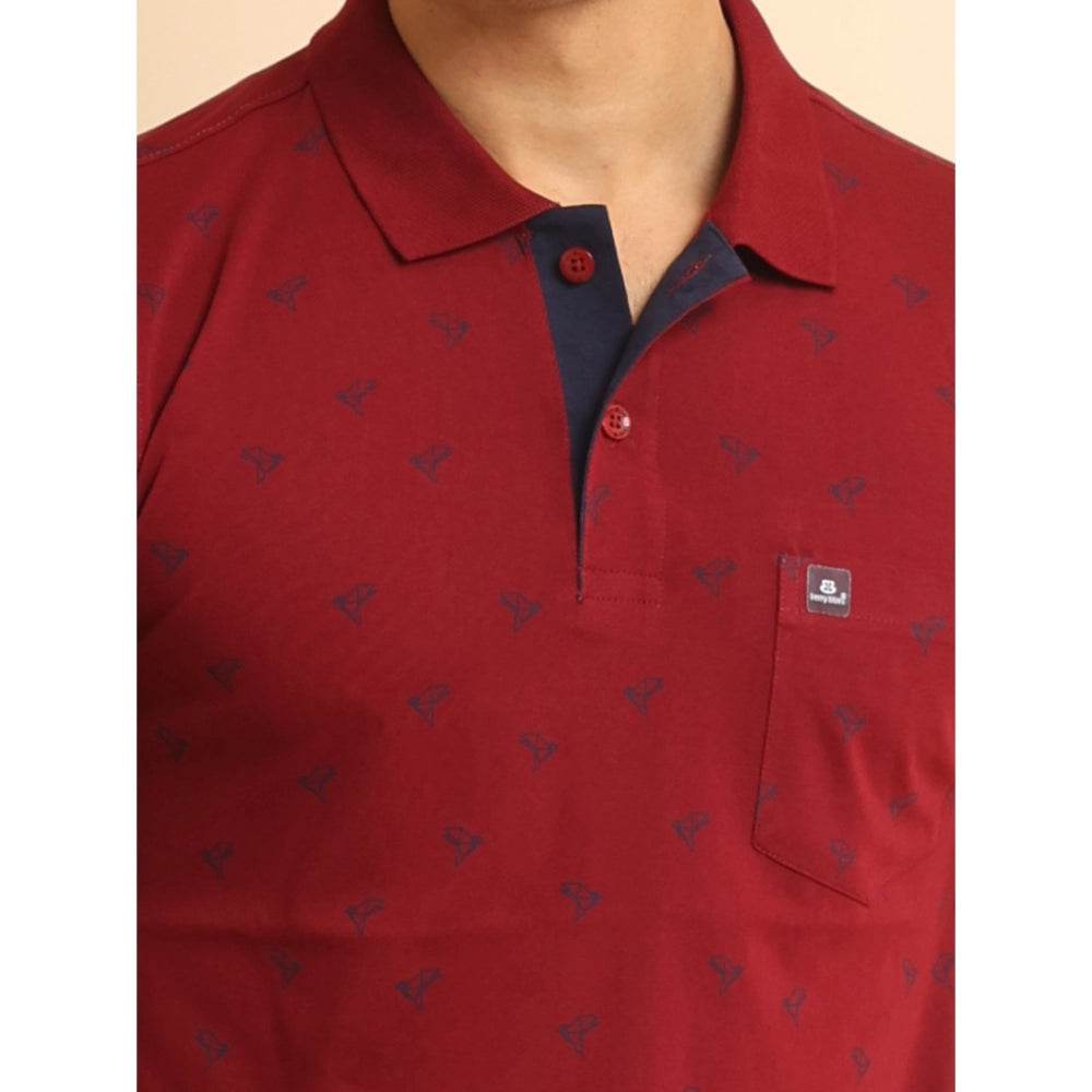 Generic Men's Casual Cotton Printed Polo Neck Half Sleeve T-Shirt (Red) - MYLUXURY LANE ENTERPRISE