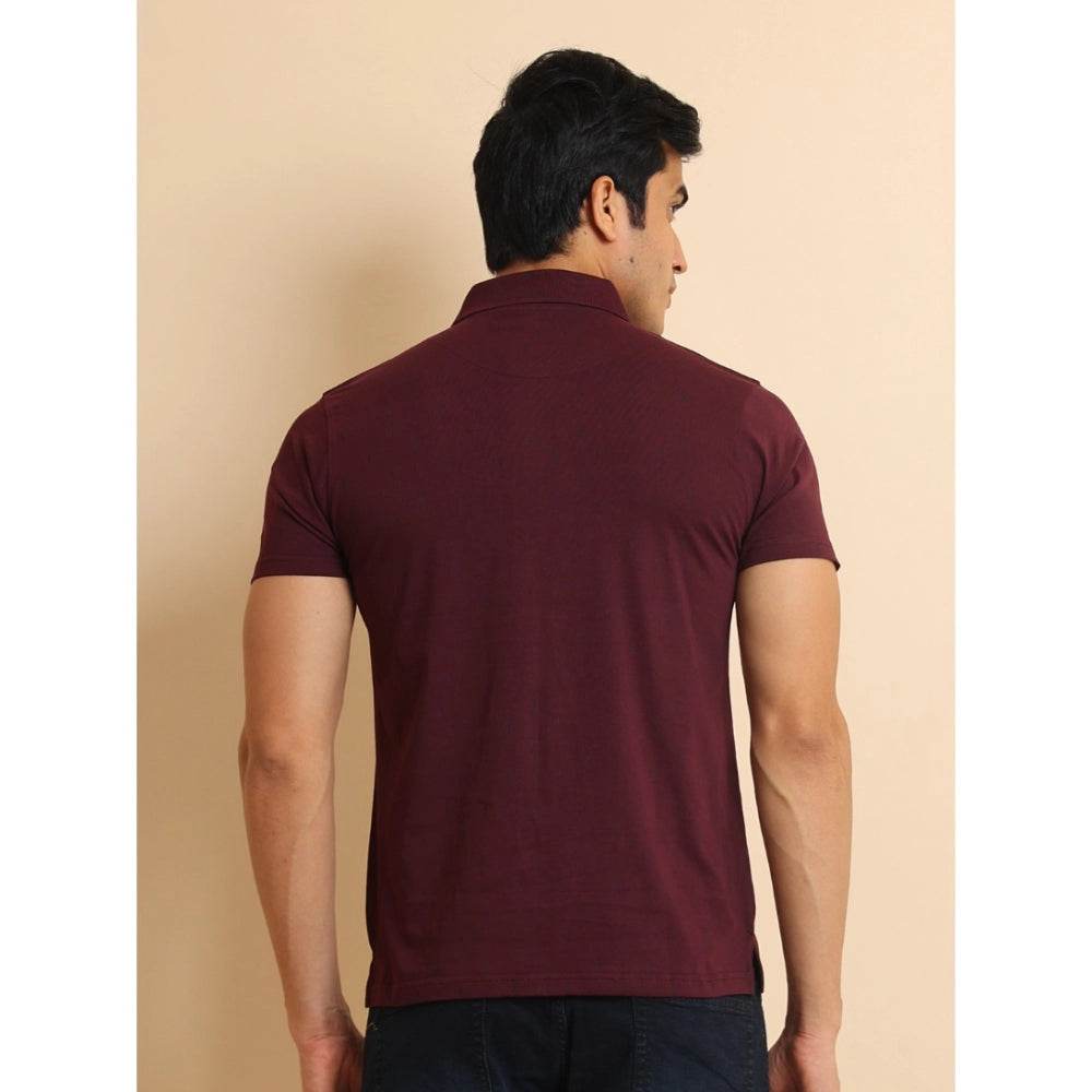 Generic Men's Casual Cotton Printed Polo Neck Half Sleeve T-Shirt (Wine) - MYLUXURY LANE ENTERPRISE