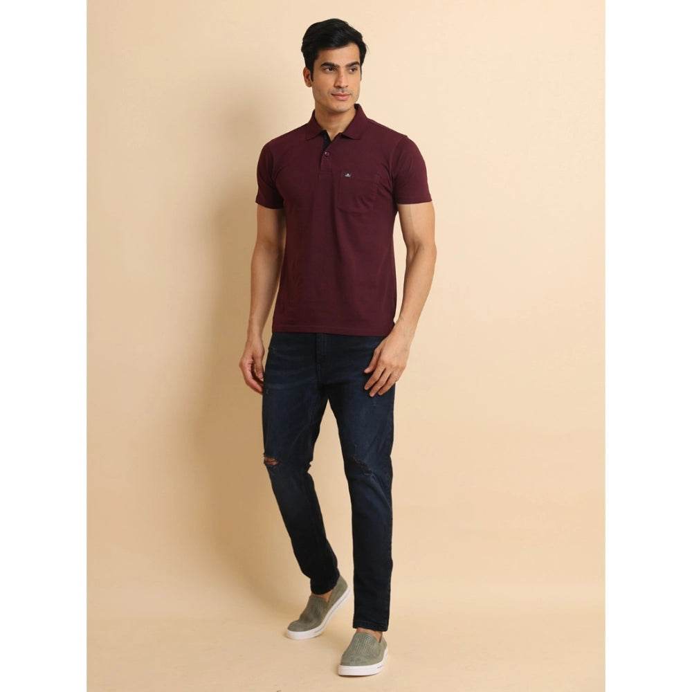 Generic Men's Casual Cotton Printed Polo Neck Half Sleeve T-Shirt (Wine) - MYLUXURY LANE ENTERPRISE
