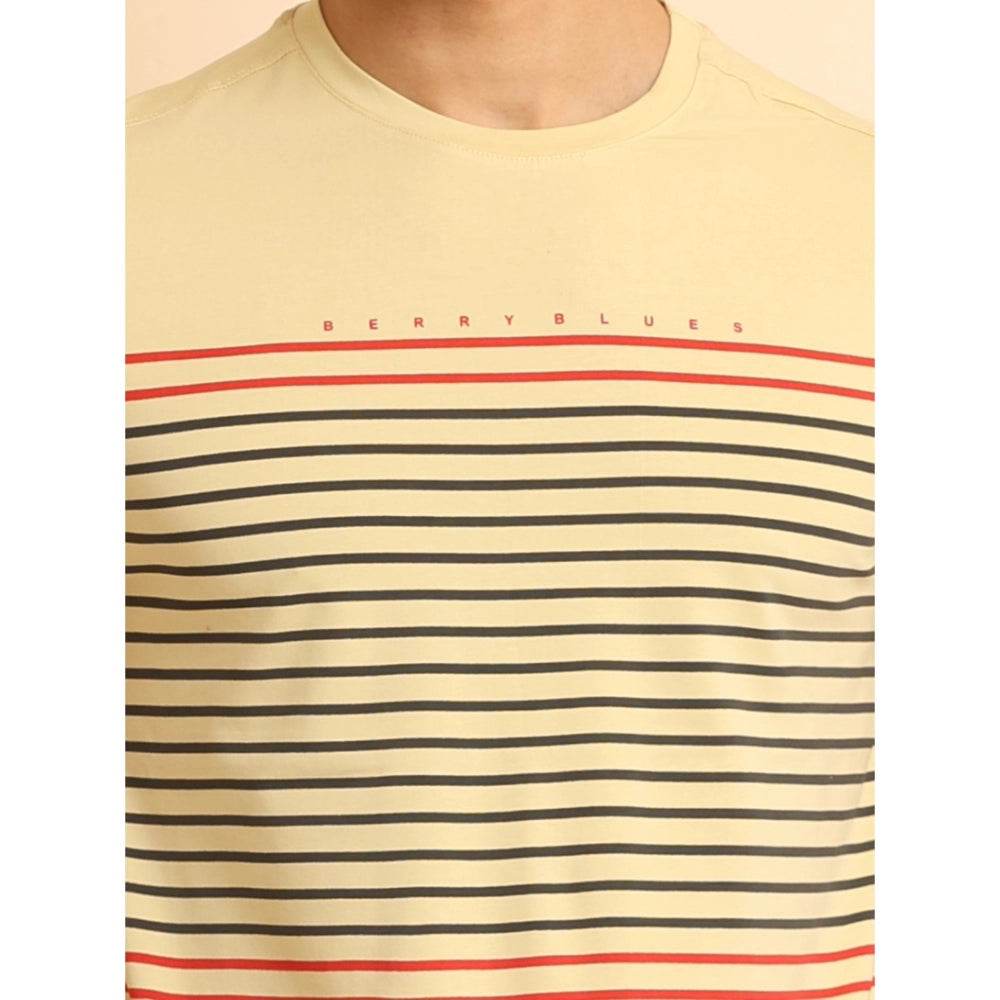 Generic Men's Casual Cotton Printed Round Neck Half Sleeve T-Shirt (Beige) - MYLUXURY LANE ENTERPRISE