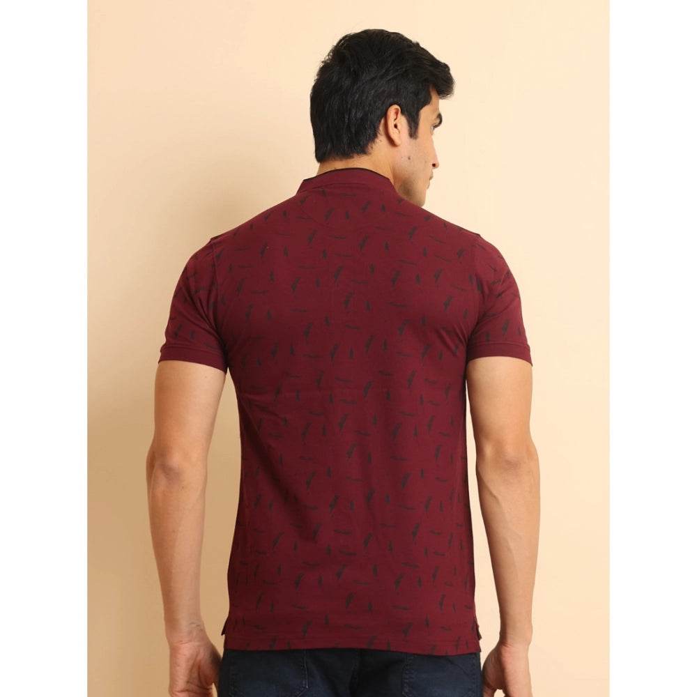 Generic Men's Casual Cotton Printed Mandarin Collar Half Sleeve T-Shirt (Plum) - MYLUXURY LANE ENTERPRISE
