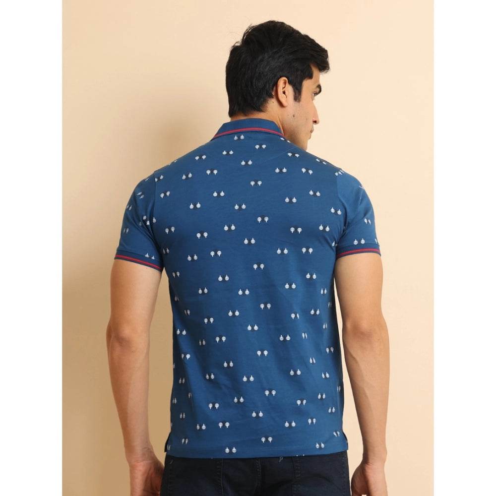 Generic Men's Casual Cotton Printed Polo Neck Half Sleeve T-Shirt (Blue) - MYLUXURY LANE ENTERPRISE