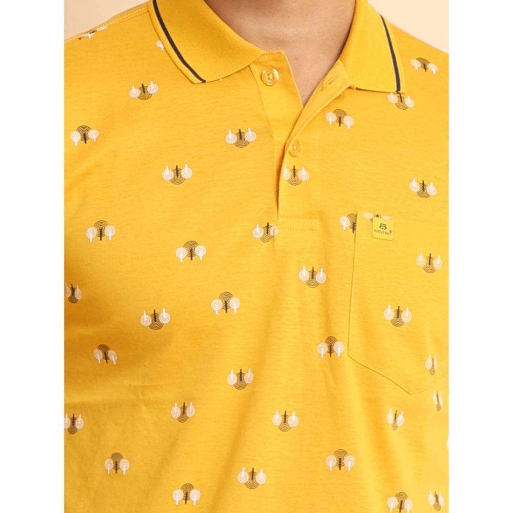 Generic Men's Casual Cotton Printed Polo Neck Half Sleeve T-Shirt (Mustard) - MYLUXURY LANE ENTERPRISE