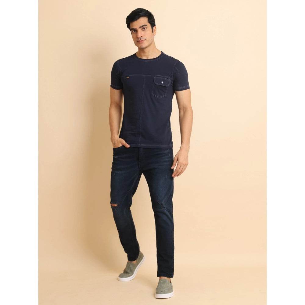 Generic Men's Casual Cotton Solid Round Neck Half Sleeve T-Shirt (Navy) - MYLUXURY LANE ENTERPRISE