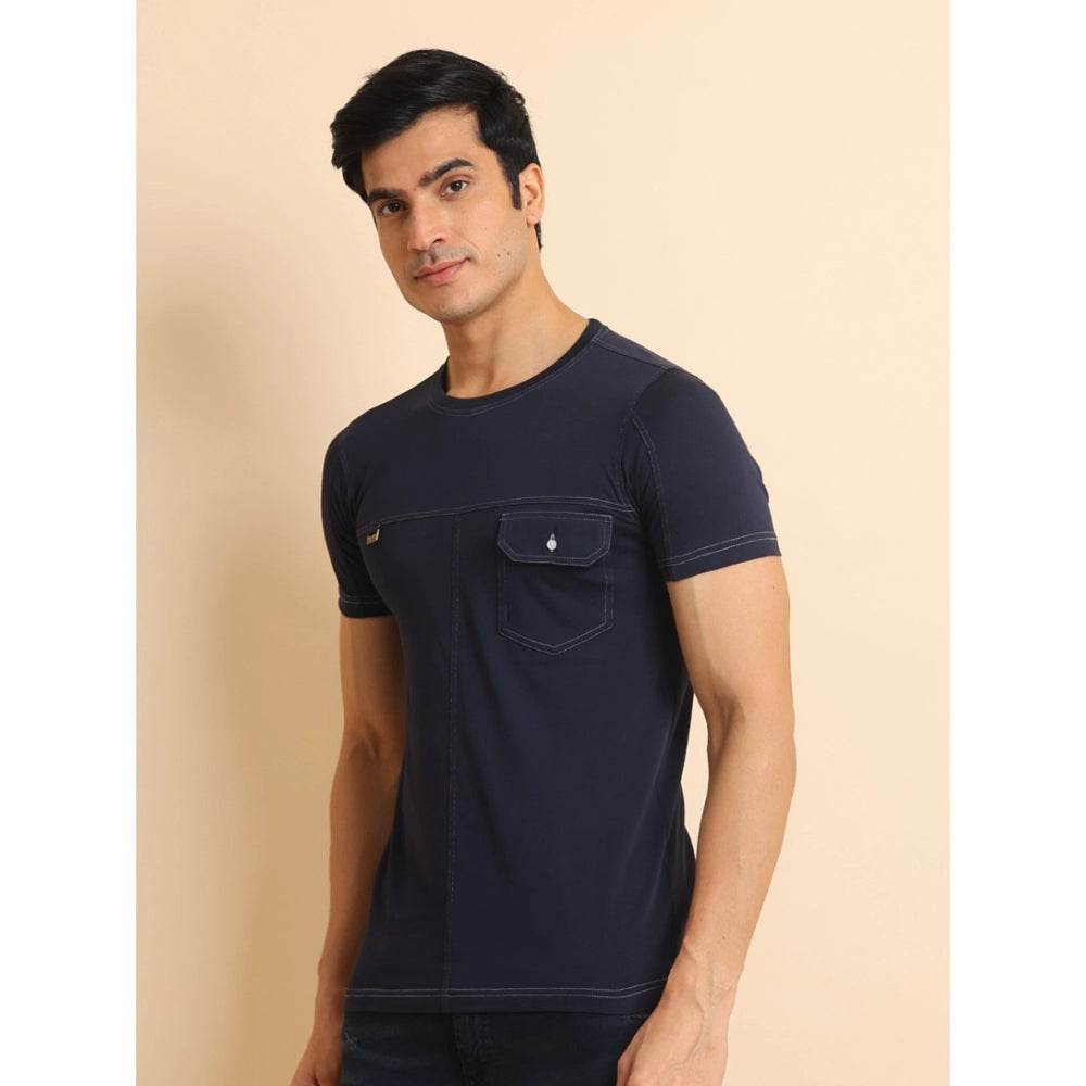 Generic Men's Casual Cotton Solid Round Neck Half Sleeve T-Shirt (Navy) - MYLUXURY LANE ENTERPRISE