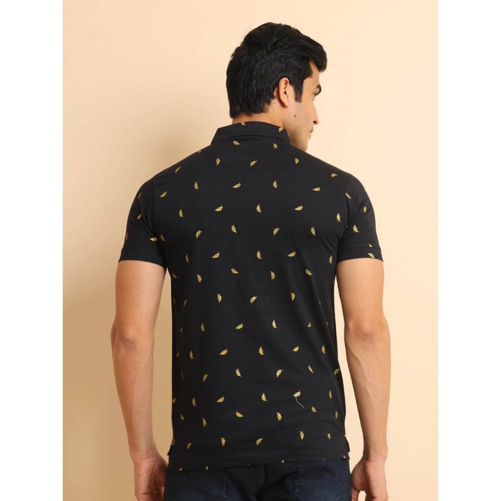 Generic Men's Casual Cotton Printed Polo Neck Half Sleeve T-Shirt (Black) - MYLUXURY LANE ENTERPRISE