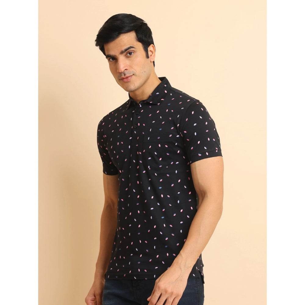 Generic Men's Casual Cotton Printed Polo Neck Half Sleeve T-Shirt (Black) - MYLUXURY LANE ENTERPRISE