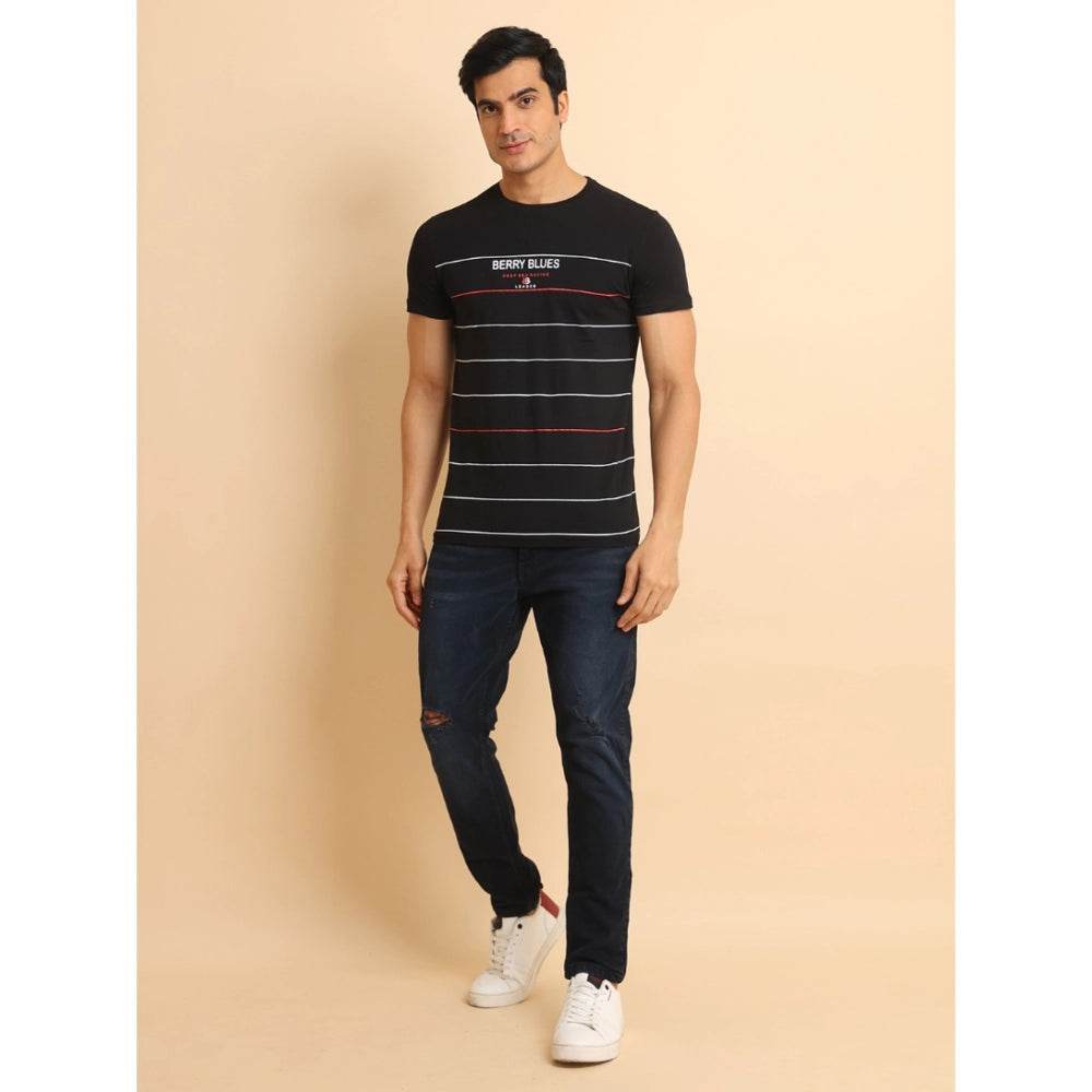Generic Men's Casual Cotton Printed Round Neck Half Sleeve T-Shirt (Black) - MYLUXURY LANE ENTERPRISE